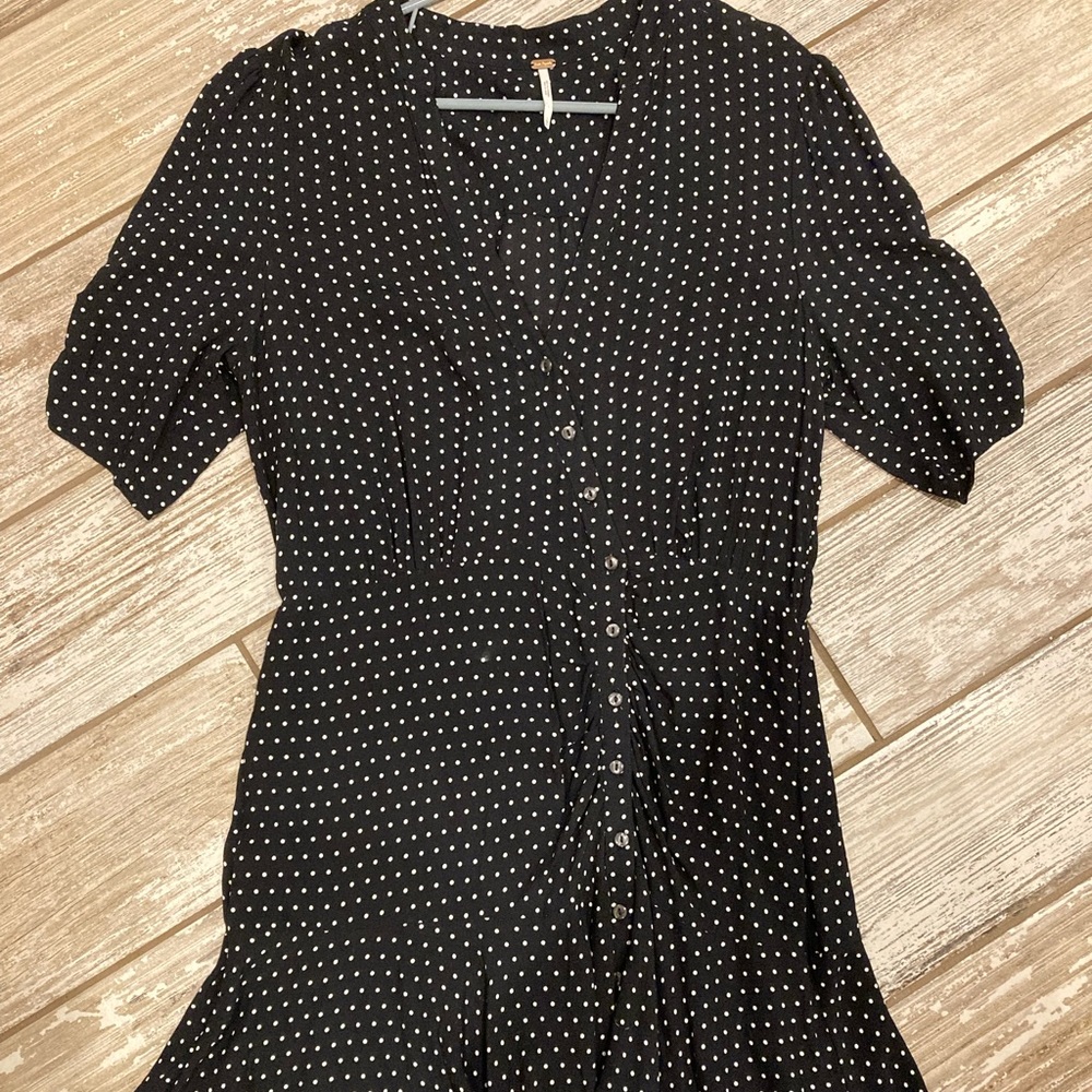 Free People Black & White Polka Dot Asymmetrical Dress
